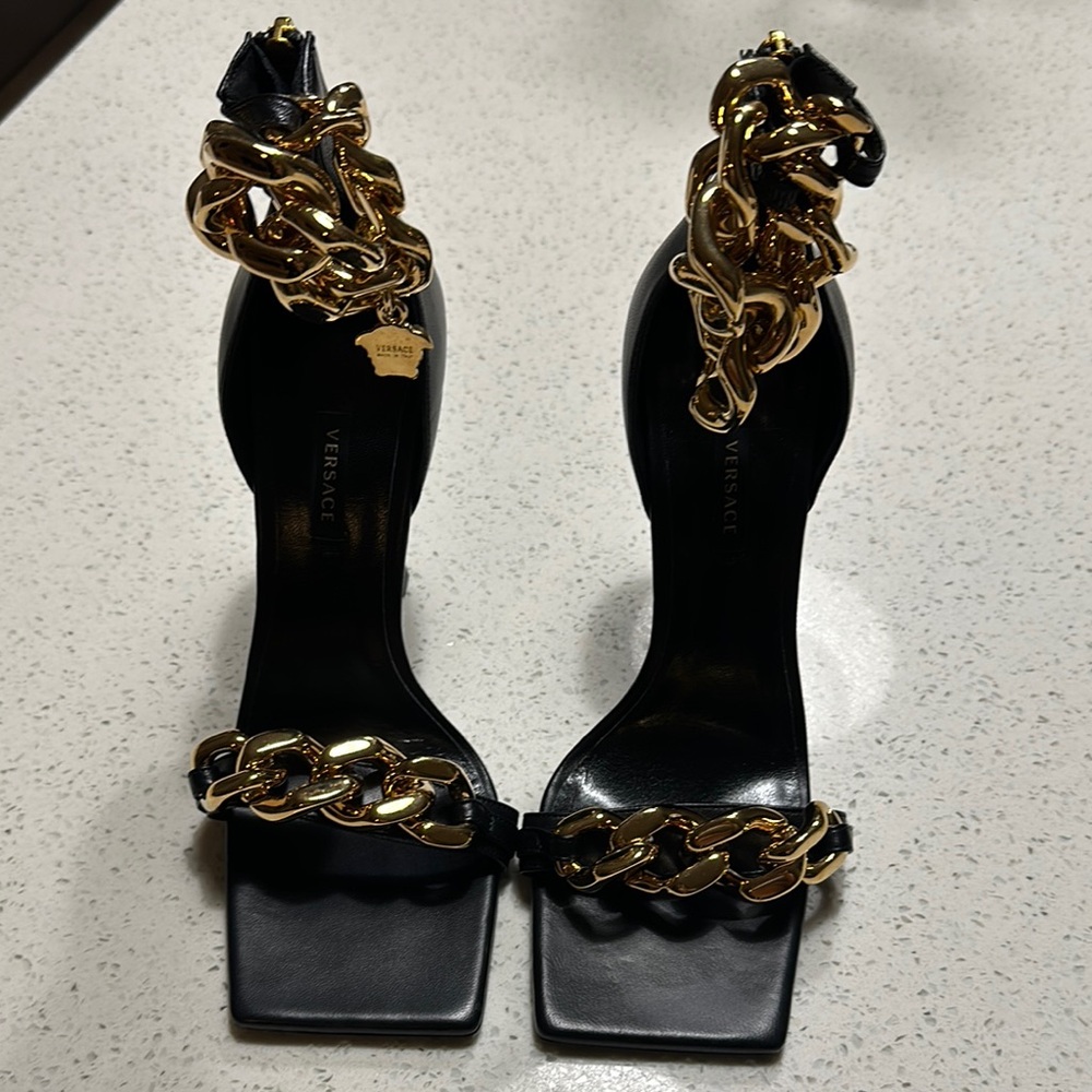 Versace Black Chain Detail Women's Heels